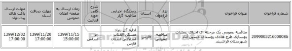 مناقصه عمومی یک مرحله ای اجرای عملیات بهسازی طرح هادی روستای حسین آباد شهرستان فراشبند
