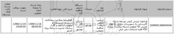 فراخوان ارزیابی کیفی توسعه شبکه گازرسانی به شهرستان دشتی به طول تقریبی 42 کیلومتر (شبکه پراکنده) بهمراه 452  فقره انشعابات پلی اتیلن    