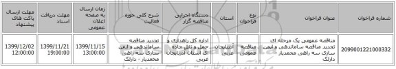 مناقصه عمومی یک مرحله ای تجدید مناقصه ساماندهی و ایمن سازی سه راهی محمدیار - دارلک