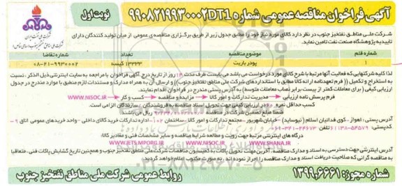 فراخوان مناقصه ​پودر باریت 	