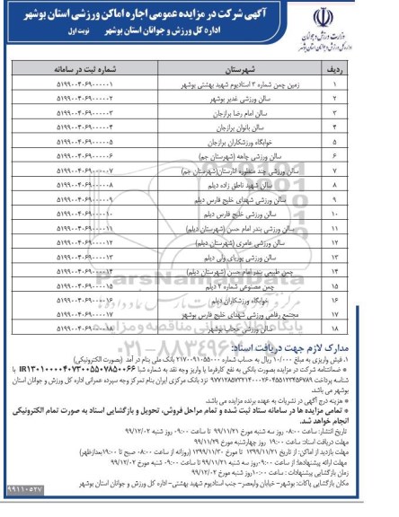 مزایده عمومی اجاره اماکن ورزشی