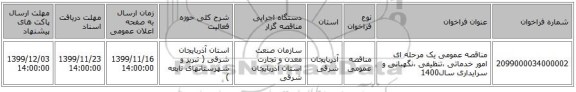 مناقصه عمومی یک مرحله ای امور خدماتی ،تنظیفی ،نگهبانی و سرایداری سال1400