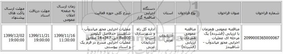 مناقصه عمومی همزمان با ارزیابی (فشرده) یک مرحله ای عملیات اجرایی محور میاندوآب - شاهیندژ 