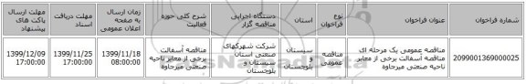 مناقصه عمومی یک مرحله ای مناقصه آسفالت برخی از معابر ناحیه صنعتی میرجاوه