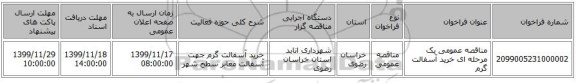 مناقصه عمومی یک مرحله ای خرید آسفالت گرم