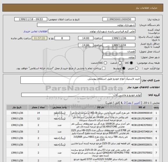 استعلام خرید لاستیک انواع خودرو طبق استعلام پیوستی