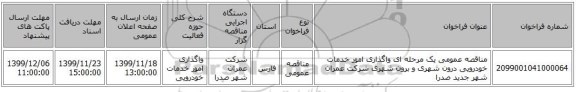 مناقصه عمومی یک مرحله ای واگذاری امور خدمات خودرویی درون شهری و برون شهری شرکت عمران شهر جدید صدرا 