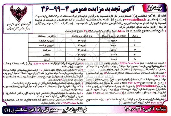 مزایده فروش 5500 اصله تراورس چوبی تجدید