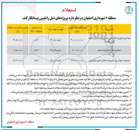 استعلام, استعلام پیاده روسازی و ساماندهی جدول 