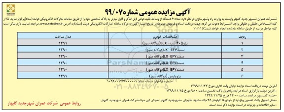 مزایده تعداد 6 دستگاه از وسائط نقلیه دولتی
