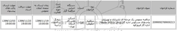 مناقصه، مناقصه عمومی یک مرحله ای بازسازی و نوسازی واحدهای مسکونی , سامانه تدارکات الکترونیکی دولت