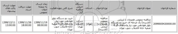 مناقصه عمومی همزمان با ارزیابی (فشرده) یک مرحله ای خرید دو دستگاه بلوئر هوادهی  مورد نیاز واحدهای 5و 6 تصفیه خانه فاضلاب جنوب تهران 