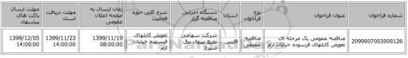 مناقصه عمومی یک مرحله ای تعویض کابلهای فرسوده خیابان ارم