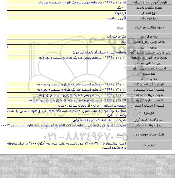 مناقصه واگذاری خدمات تامین متصدیان ایستگاه های آب و هواشناسی به مدت یکسال - طرح