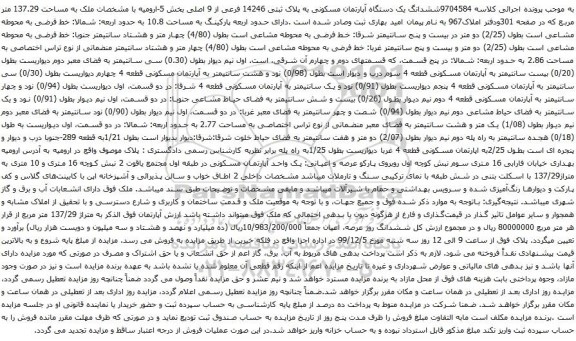 آگهی مزایده ششدانگ یک دستگاه آپارتمان مسکونی به پلاک ثبتی 14246 فرعی از 9 اصلی