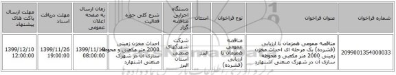 مناقصه عمومی همزمان با ارزیابی (فشرده) یک مرحله ای احداث مخزن زمینی 2000 متر مکعبی و محوطه سازی آن در شهرک صنعتی اشتهارد