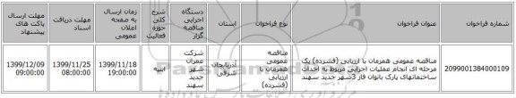 مناقصه عمومی همزمان با ارزیابی (فشرده) یک مرحله ای انجام عملیات اجرایی مربوط به احداث ساختمانهای پارک بانوان فاز 3شهر جدید سهند