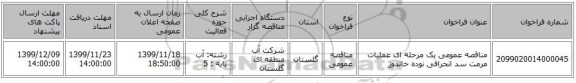 مناقصه عمومی یک مرحله ای عملیات مرمت سد انحرافی نوده خاندوز
