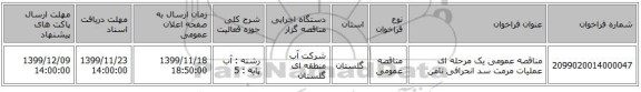 مناقصه عمومی یک مرحله ای عملیات مرمت سد انحرافی نامن