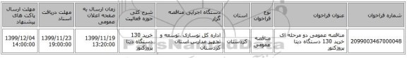 مناقصه عمومی دو مرحله ای خرید 130 دستگاه دیتا پروژکتور 