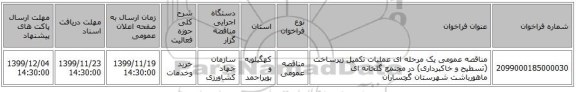 مناقصه عمومی یک مرحله ای عملیات تکمیل زیرساخت (تسطیح و خاکبرداری) در مجتمع گلخانه ای ماهورباشت شهرستان گچساران