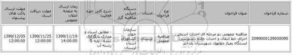 مناقصه عمومی دو مرحله ای احداث استخر ، اجرای خط انتقال و احداث جاده دسترسی ایستگاه پمپاژ چولهول شهرستان پلدختر  