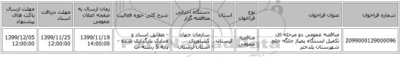 مناقصه عمومی دو مرحله ای تکمیل ایستگاه پمپاژ جلگه خلج شهرستان پلدختر