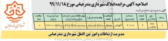 اصلاحیه مزایده فروش املاک 