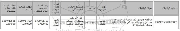 مناقصه عمومی یک مرحله ای خرید خدمات مشاغل فوریتهای پزشکی دانشکده علوم پزشکی آبادان1400