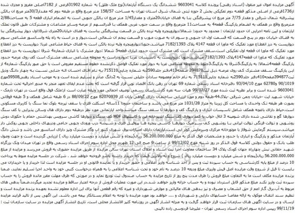 آگهی مزایده ششدانگ یک دستگاه آپارتمان