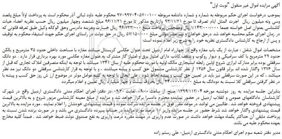 مزایده،مزایده فروش یک باب مغازه 