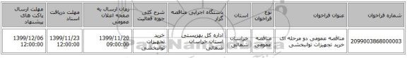 مناقصه عمومی دو مرحله ای خرید تجهیزات توانبخشی 