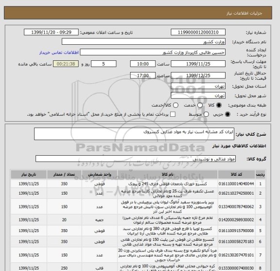 استعلام ایران کد مشابه است نیاز به مواد غذایی کنسروی
