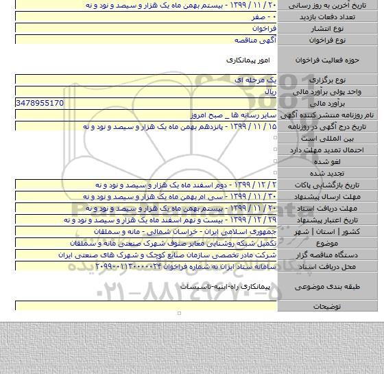 تکمیل شبکه روشنایی معابر صنوف شهرک صنعتی مانه و سملقان