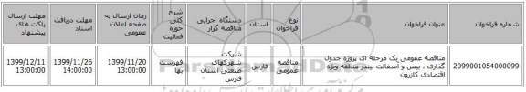 مناقصه عمومی یک مرحله ای پروژه جدول گذاری ، بیس و آسفالت بیندر منطقه ویژه اقتصادی کازرون