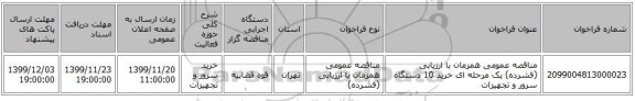 مناقصه عمومی همزمان با ارزیابی (فشرده) یک مرحله ای خرید 10 دستگاه سرور و تجهیزات