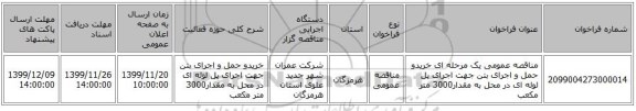 مناقصه عمومی یک مرحله ای خریدو حمل و اجرای بتن جهت اجرای پل لوله ای در محل به مقدار3000 متر مکعب