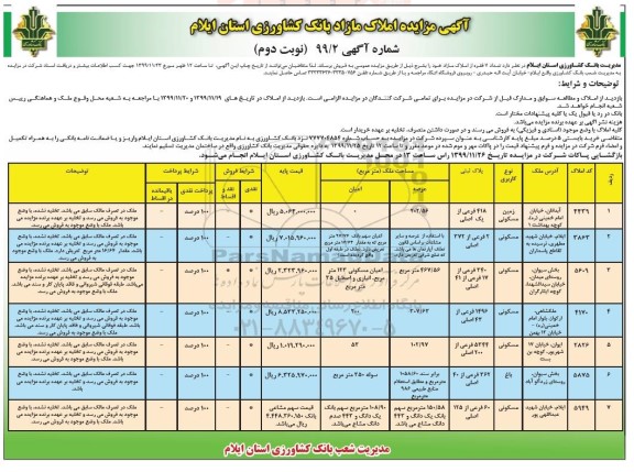 مزایده مزایده فروش املاک مازاد کاربری مسکونی و باغ نوبت دوم