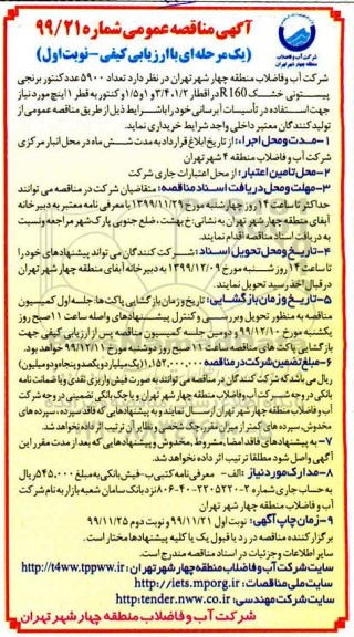 مناقصه تعداد 5900 عدد کنتور برنجی پیستونی 