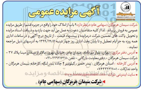 مزایده مزایده فروش 9 باب از املاک خود