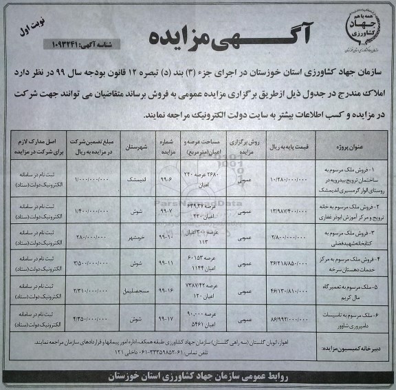 مزایده مزایده فروش املاک ساختمان و کتابخانه نوبت اول