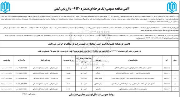 مناقصه ،مناقصه تکمیل دبستان 6 کلاسه و ...