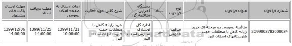 مناقصه عمومی دو مرحله ای خرید رایانه کامل با متعلقات جهت هنرستانهای استان البرز