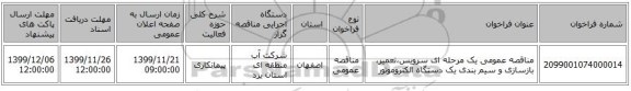 مناقصه عمومی یک مرحله ای سرویس،تعمیر، بازسازی و سیم بندی یک دستگاه الکتروموتور