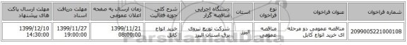مناقصه عمومی دو مرحله ای خرید انواع کابل