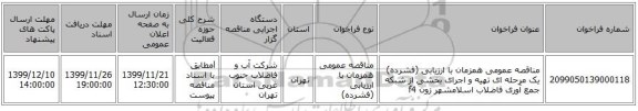 مناقصه عمومی همزمان با ارزیابی (فشرده) یک مرحله ای تهیه و اجرای بخشی از شبکه جمع آوری فاضلاب اسلامشهر زون f4