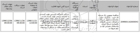 مناقصه عمومی یک مرحله ای خرید ، بارگیری، حمل، باراندازی و تحویل شیرآلات و اتصالات چدنی کارهای باقیمانده شبکه آبیاری واحدهای عمرانی اول و دوم مریوان و 