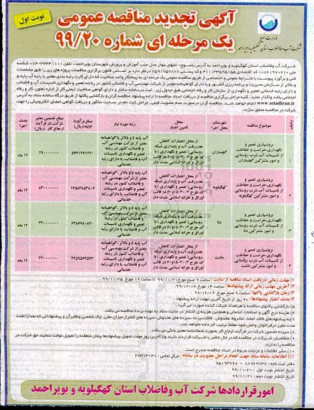 تجدید مناقصه برونسپاری تعمیر و نگهداری حراست و حفاظت 