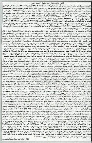 مزایده مزایده یک دستگاه آپارتمان 177.38 مترمربع 