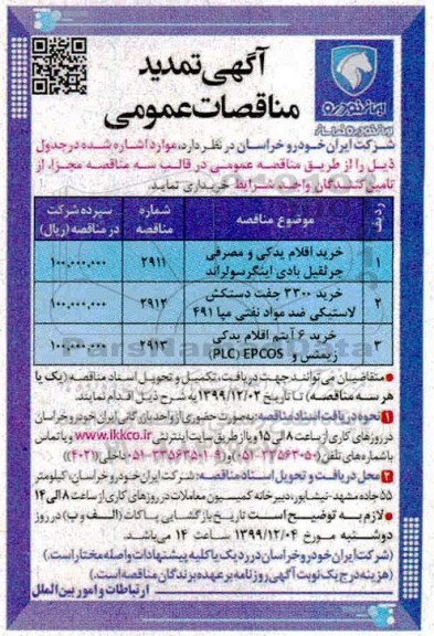 تمدید مناقصات خرید اقلام یدکی و مصرفی جرثقیل بادی اینگر سولراند